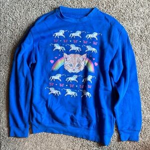 Blue Cat and Unicorn Sweater